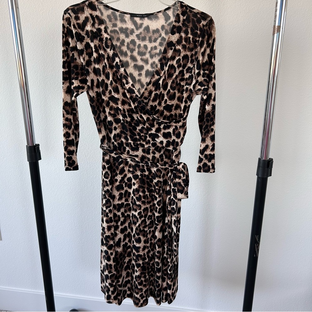 West Kei Neutral Animal Print Faux Wrap Dress - Picture 7 of 7